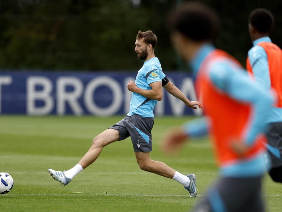 Nat Phillips on the ball during training