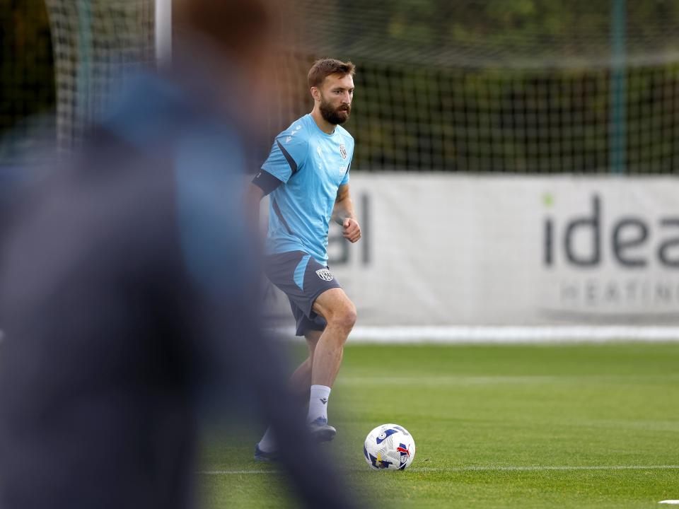 Nat Phillips on the ball during training