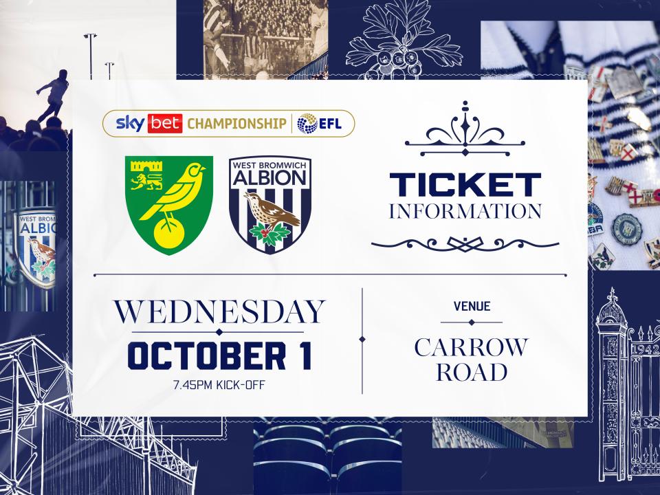 A ticket graphic displaying information for Albion's game against Norwich