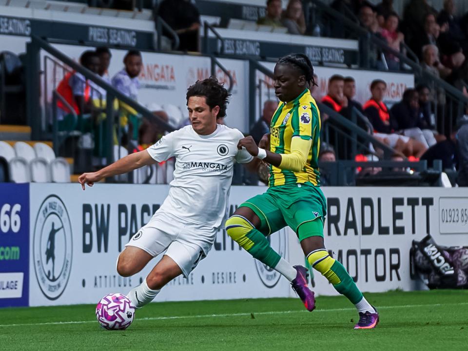 A photo of Albion U21 attacker Torin Ntege in the 2025/26 green and yellow away kit