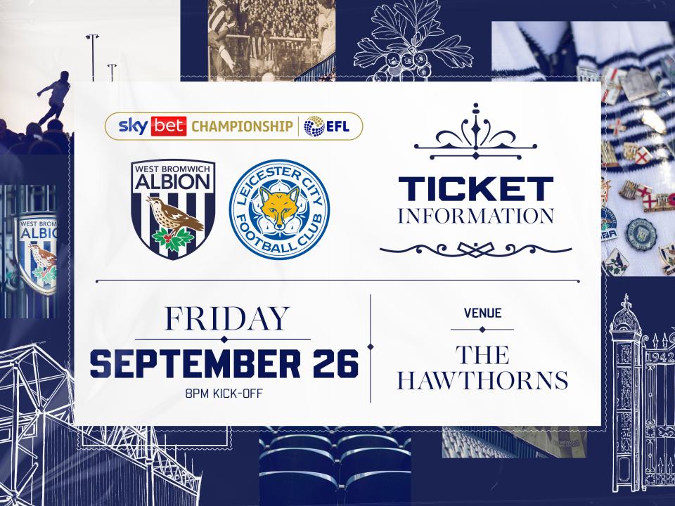 A ticket graphic displaying information for Albion's game against Leicester