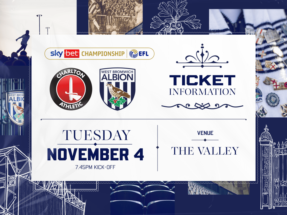 A ticket graphic displaying information for Albion's game against Charlton