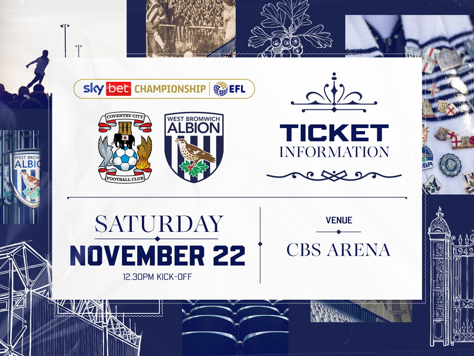 A ticket graphic displaying information for Albion's game at Coventry