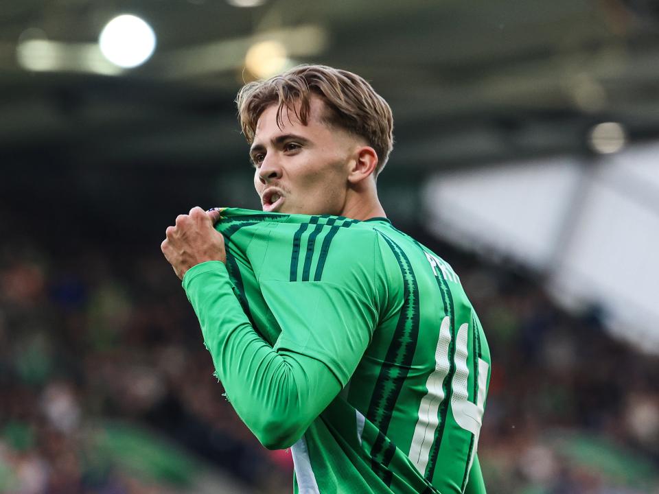 isaac Price celebrating a Northern Ireland goal 