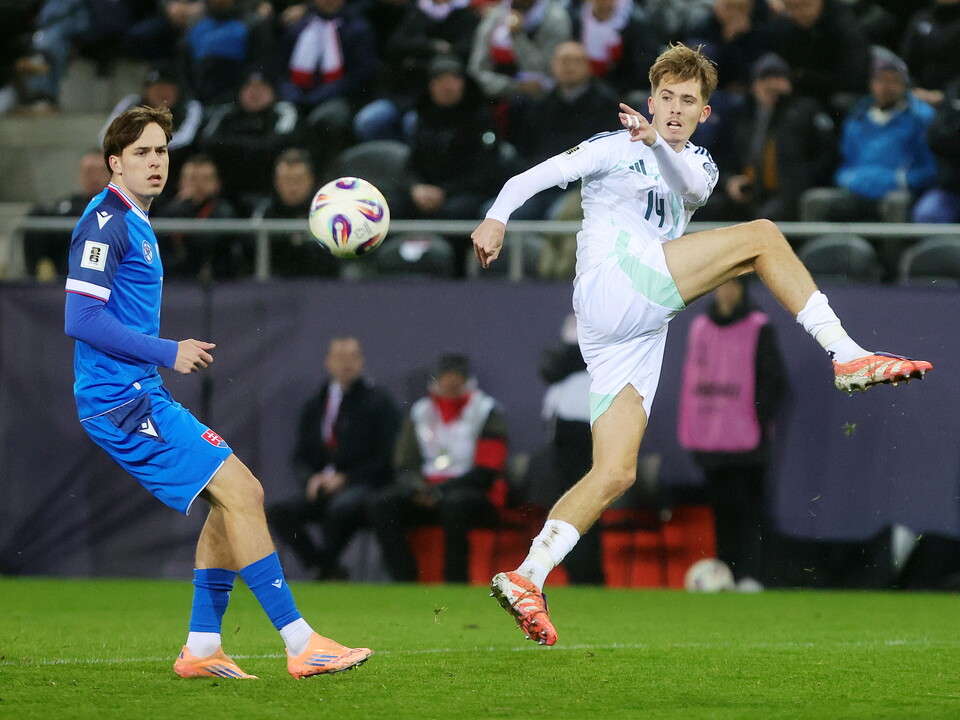 Isaac Price in action for Northern Ireland against Slovakia.