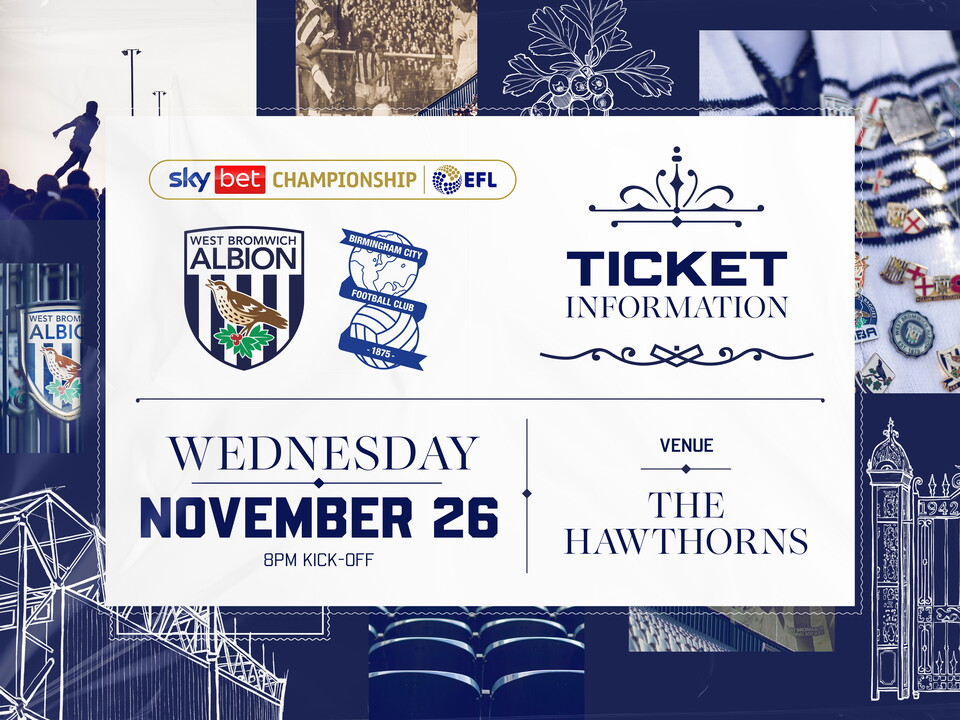 A ticket graphic displaying information for Albion's game against Birmingham