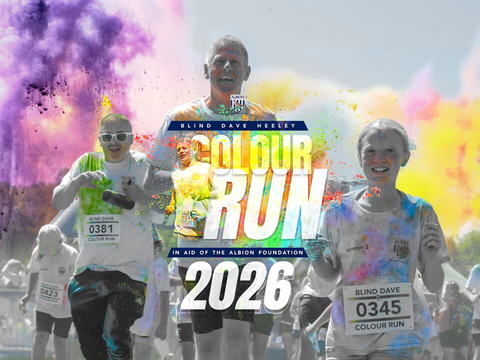 Colour Run participants running with bursts of colour in the background.