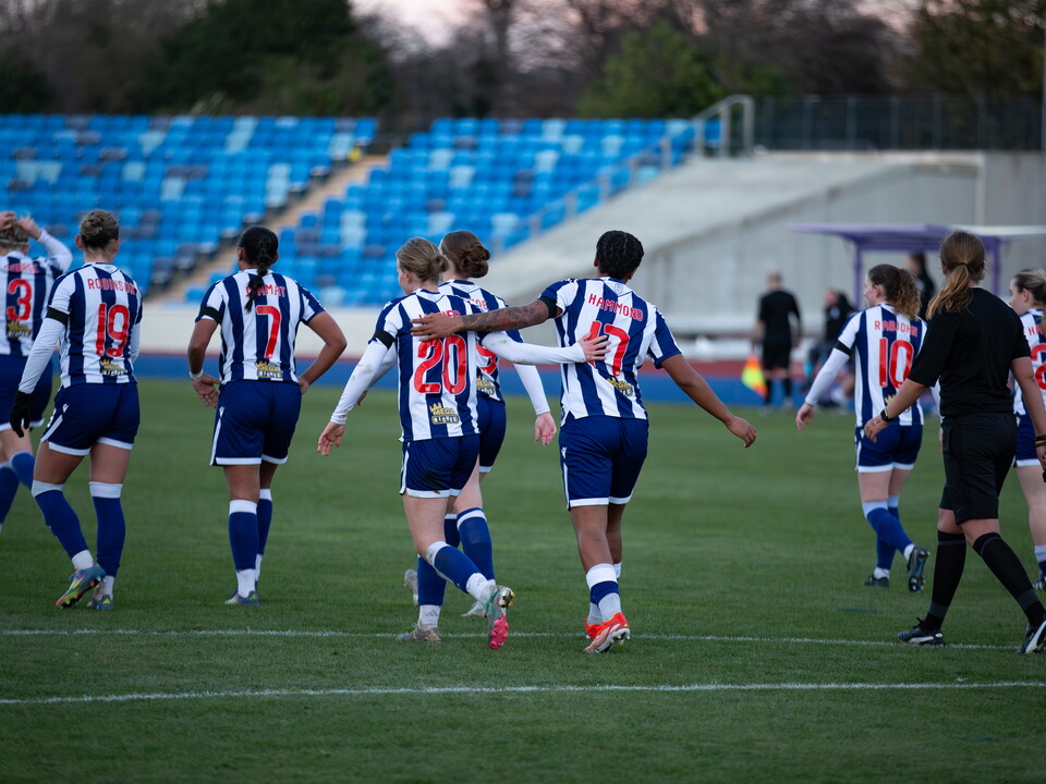 Albion Women celebrating against Cambridge.