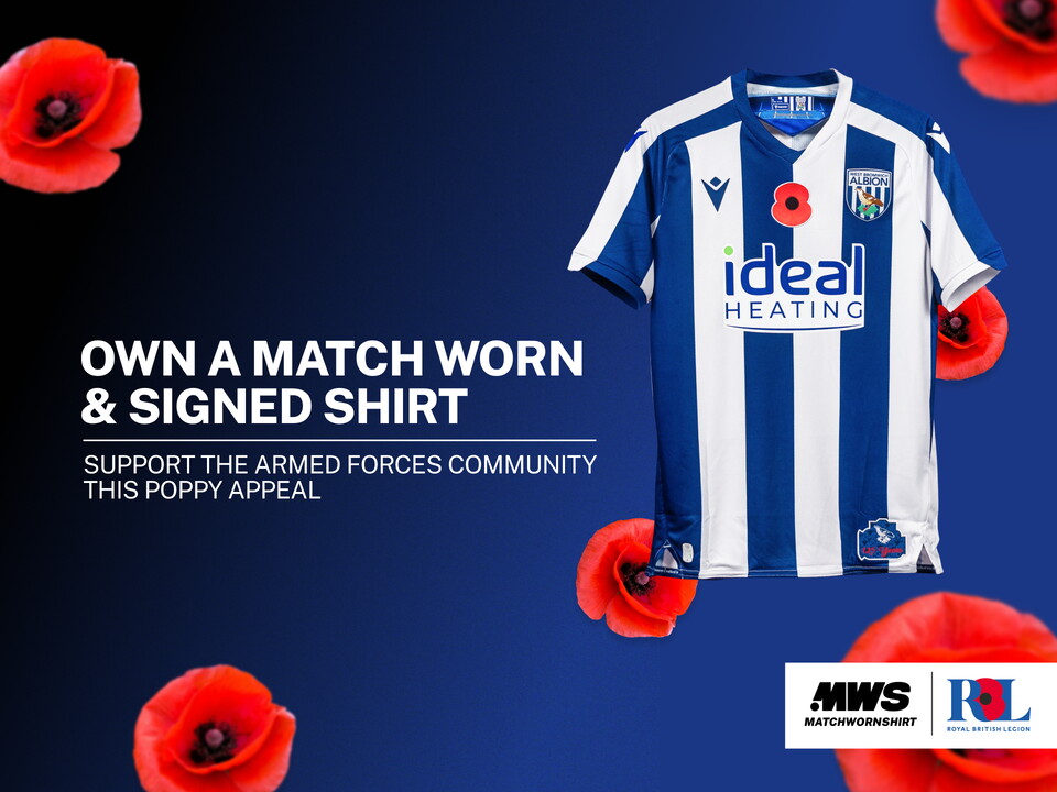 A graphic displaying Albion's 2025 home poppy shirt
