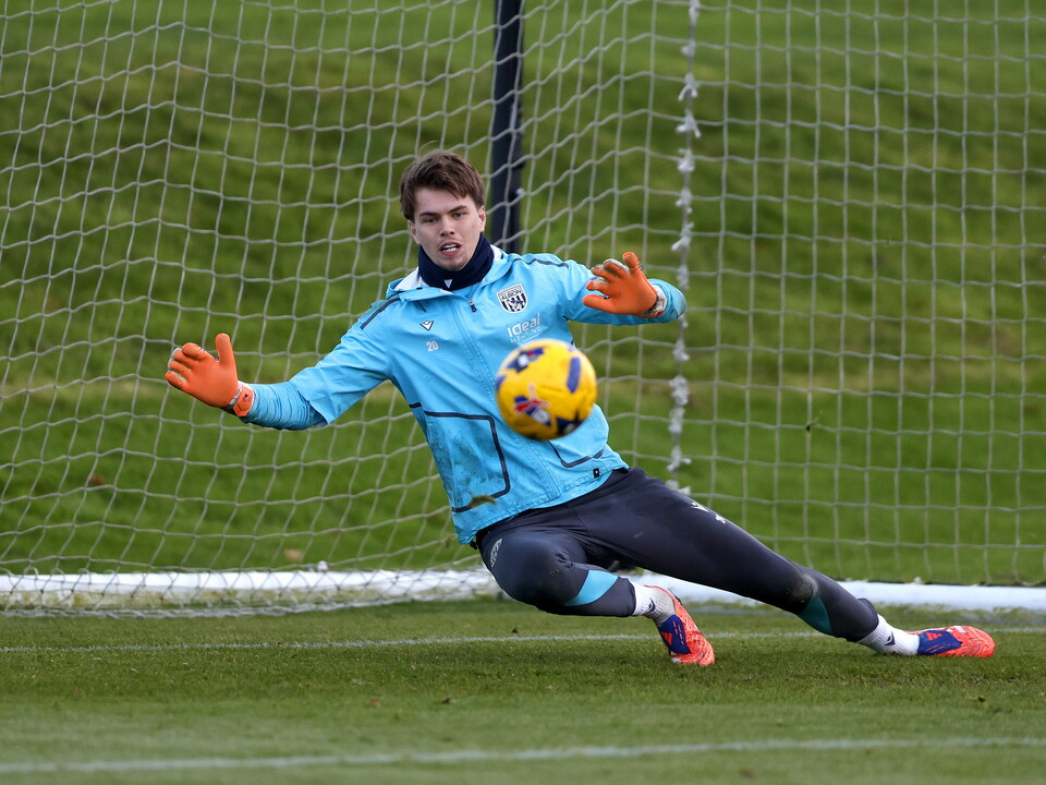 Josh Griffiths making a save in training 