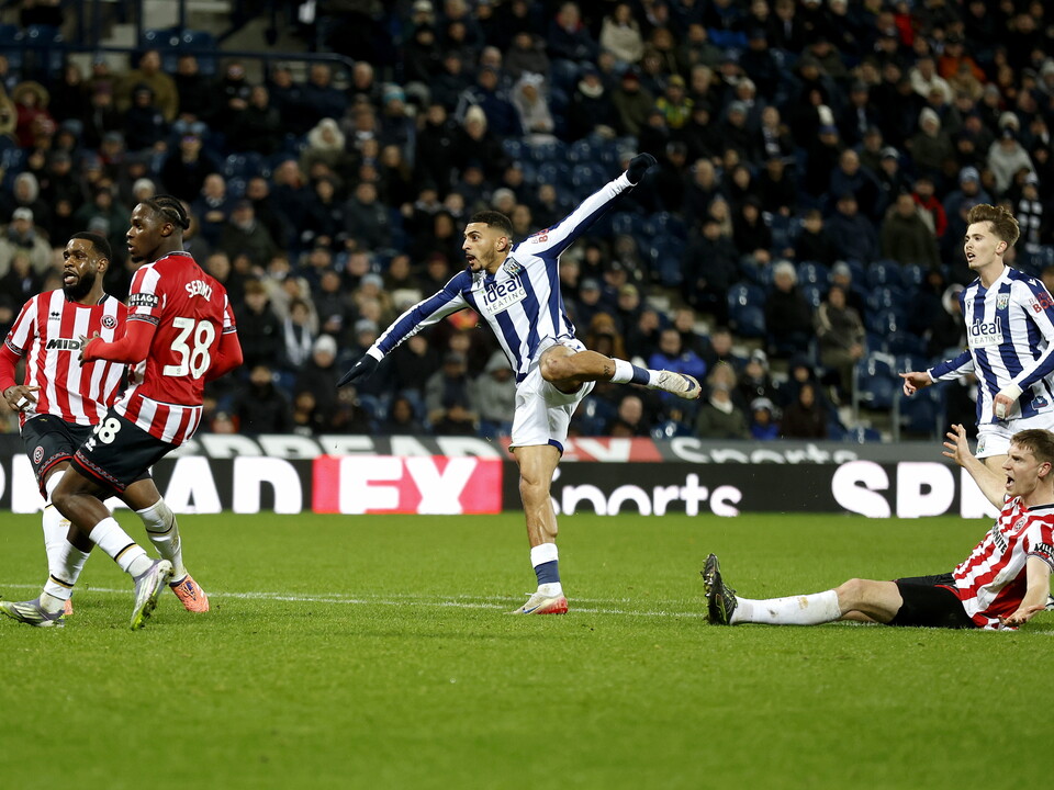 Karlan Grant shooting and scoring against Sheffield United 