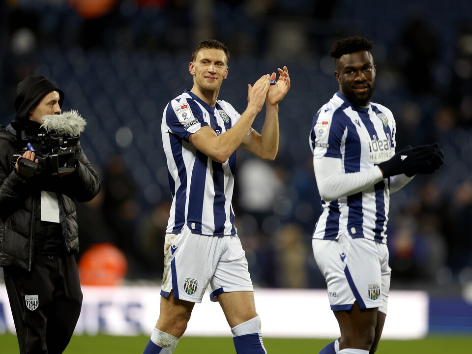 Krystian Bielik applauding WBA fans after beating Sheffield United 