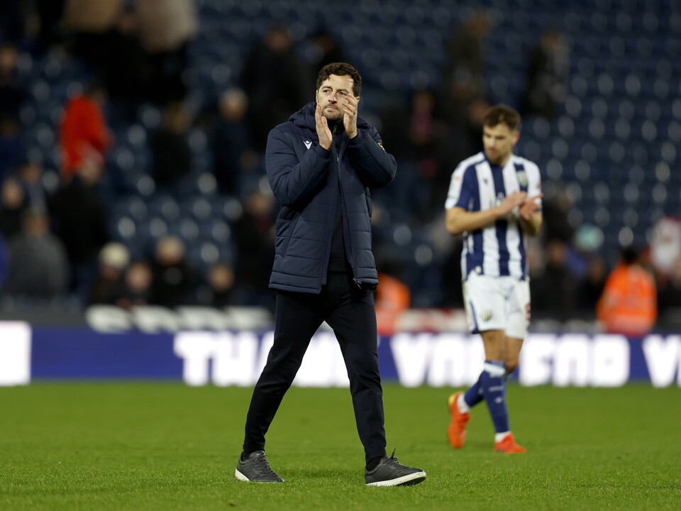Ryan Mason applauding WBA fans after beating Sheffield United