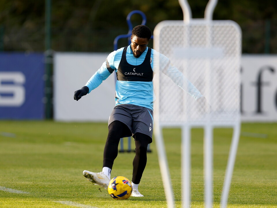 Josh Maja on the ball during a training session