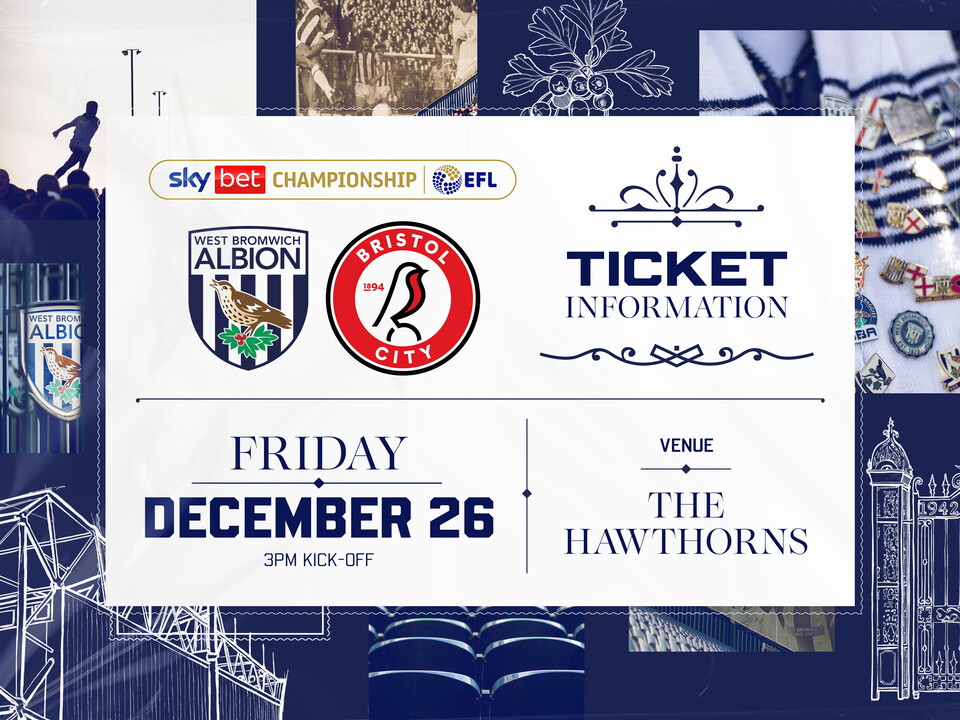 A ticket graphic displaying information for Albion's game against Bristol City