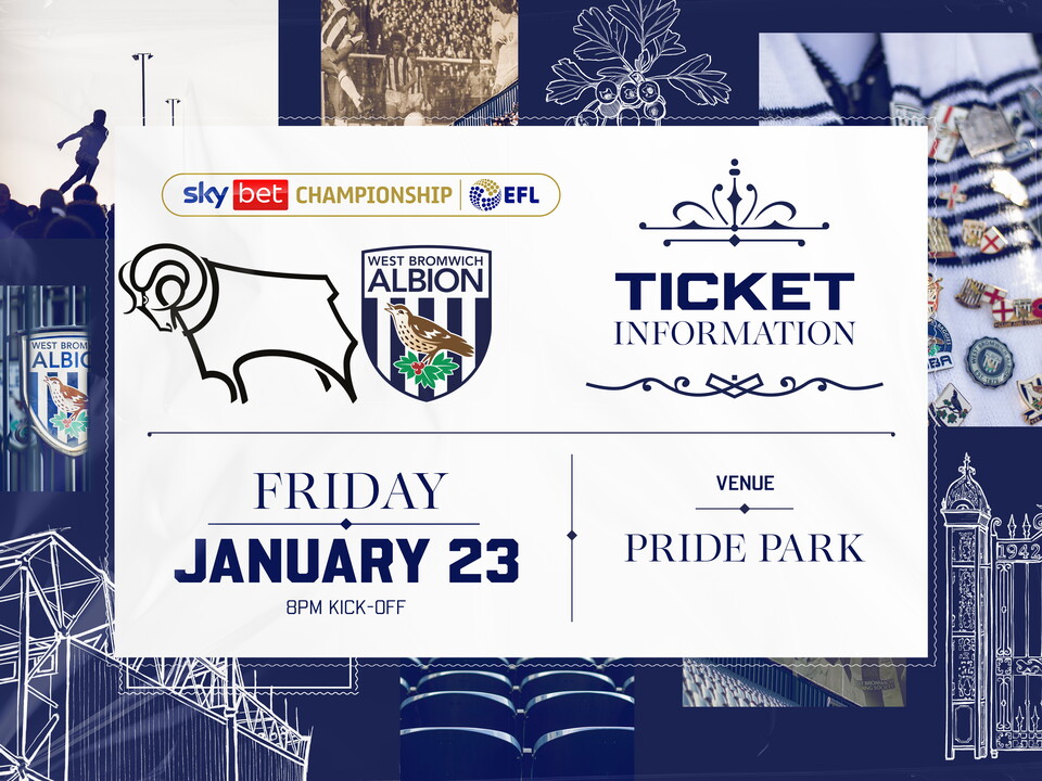 A ticket graphic for Albion's trip to Derby County