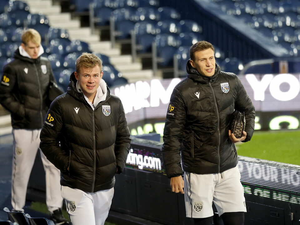 Aune Heggebø and Krystian Bielik arriving at The Hawthorns ahead of a game