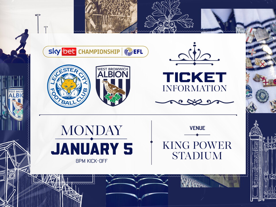 A ticket graphic displaying information for Albion's game against Leicester City