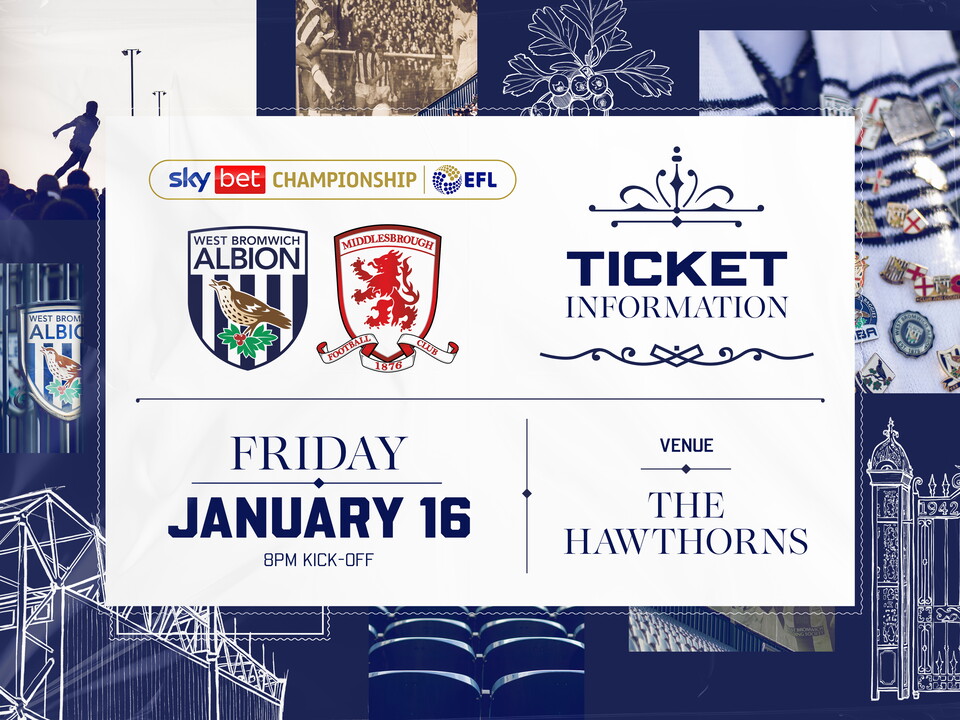 A ticket graphic displaying information for Albion's home game against Middlesbrough