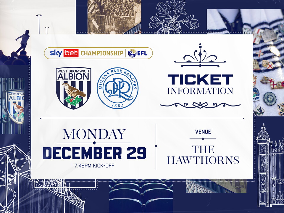 A ticket graphic displaying information for Albion's game against QPR