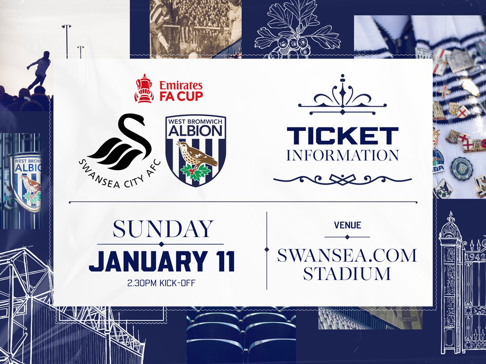 A ticket graphic for Albion's FA Cup third-round tie against Swansea City