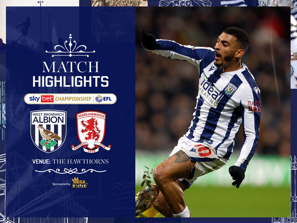 A match highlights graphic showing the badges of Albion and Middlesbrough