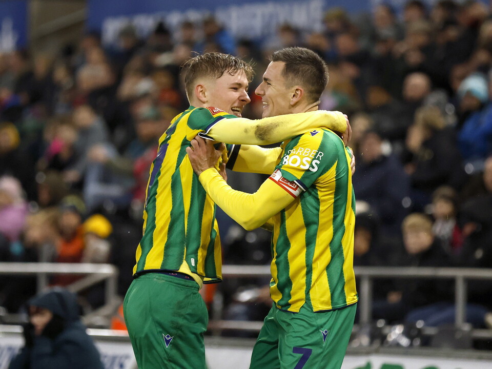 Jed Wallace and Ollie Bostock celebrate against Swansea.