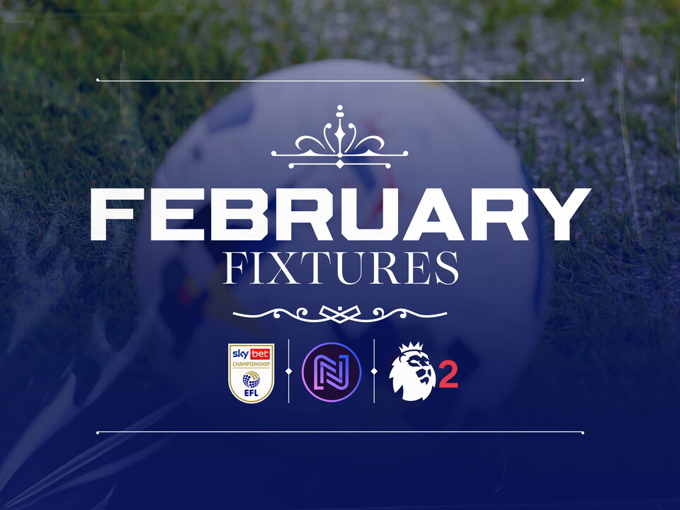 Albion's February fixtures graphics with Sky Bet Championship, FAWNL and PL2 logos on 