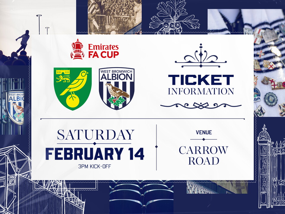A ticket graphic displaying information for Albion's FA Cup game against Norwich