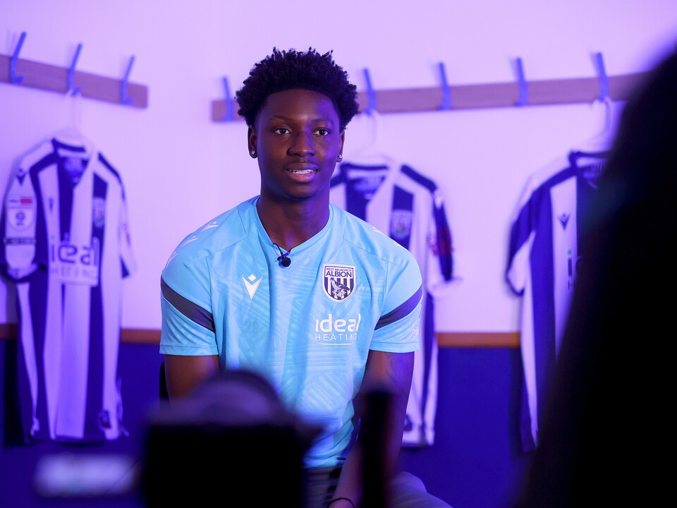 Jamaldeen Jimoh-Aloba being interviewed in a dressing room by WBA TV