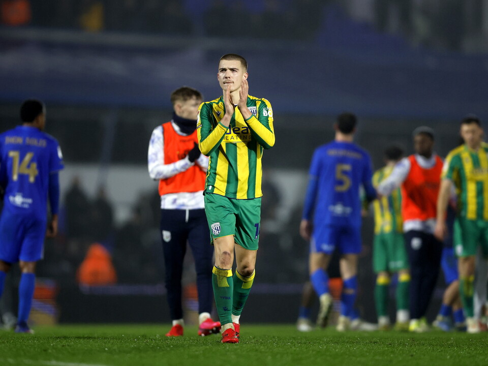 Alfie Gilchrist applauding WBA fans after the draw at Birmingham