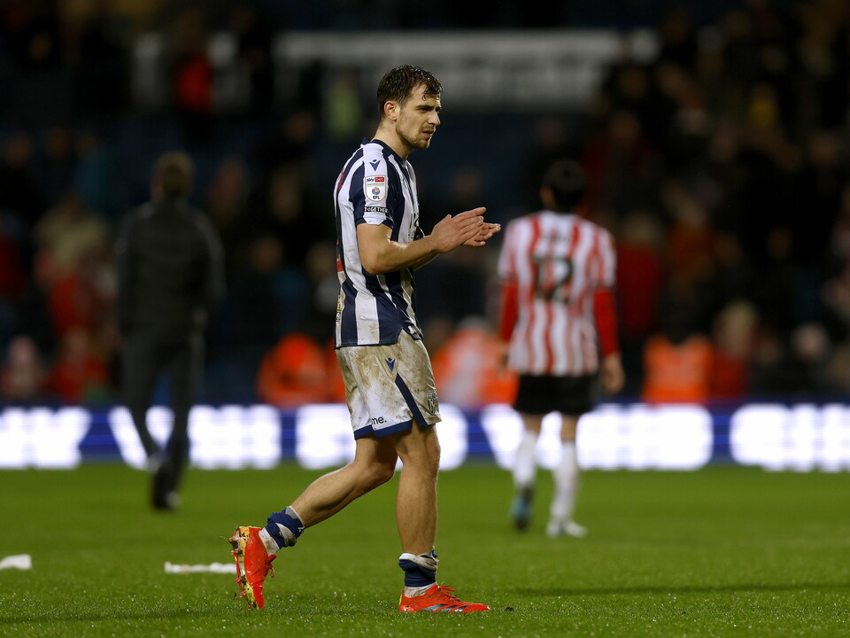 Jayson Molumby applauding WBA fans