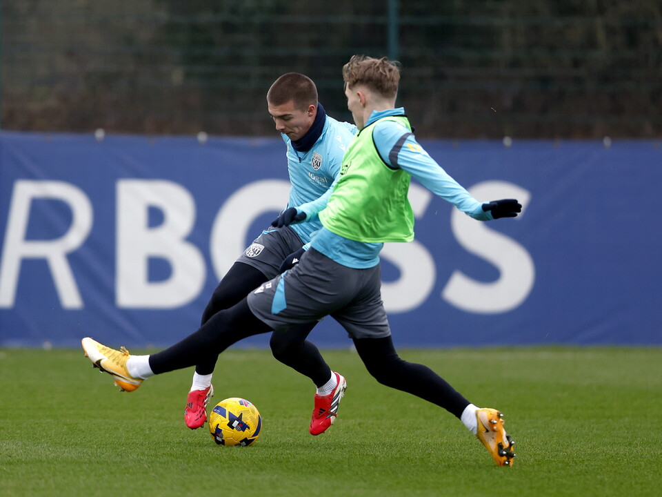 Alfie Gilchrist on the ball during a training session