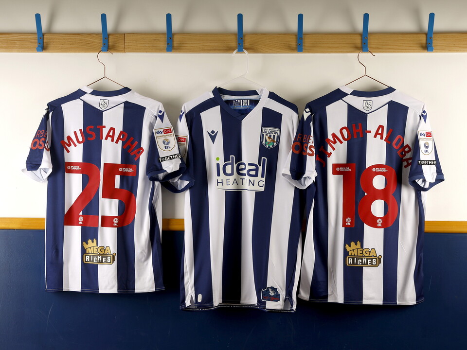Hindolo Mustapha and Jamaldeen Jimoh-Aloba home shirts hanging up in the dressing room