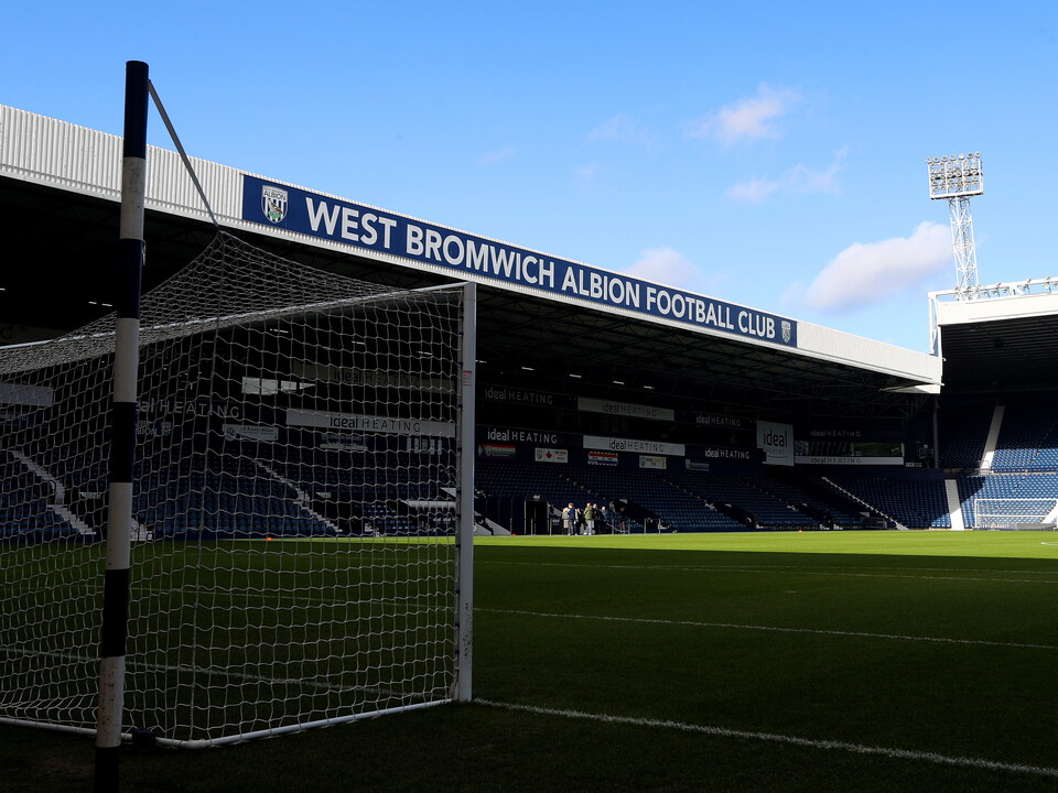 A general view of The Hawthorns from pitch level looking at the Halfords Lane stand