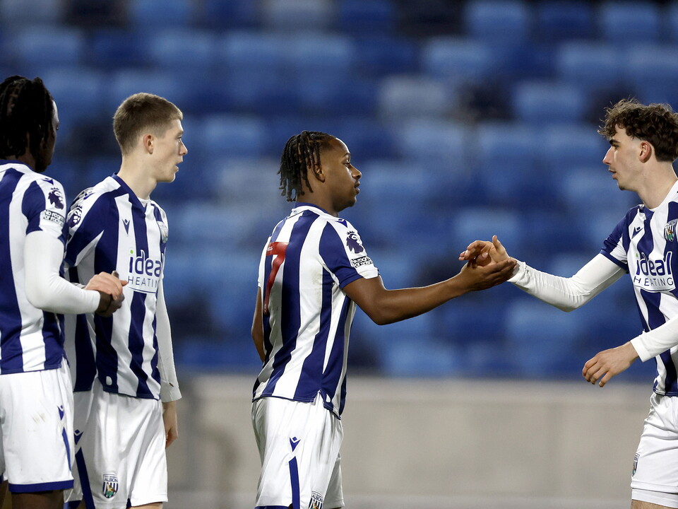 A photo of U21 players celebrating a goal in the Premier League Cup