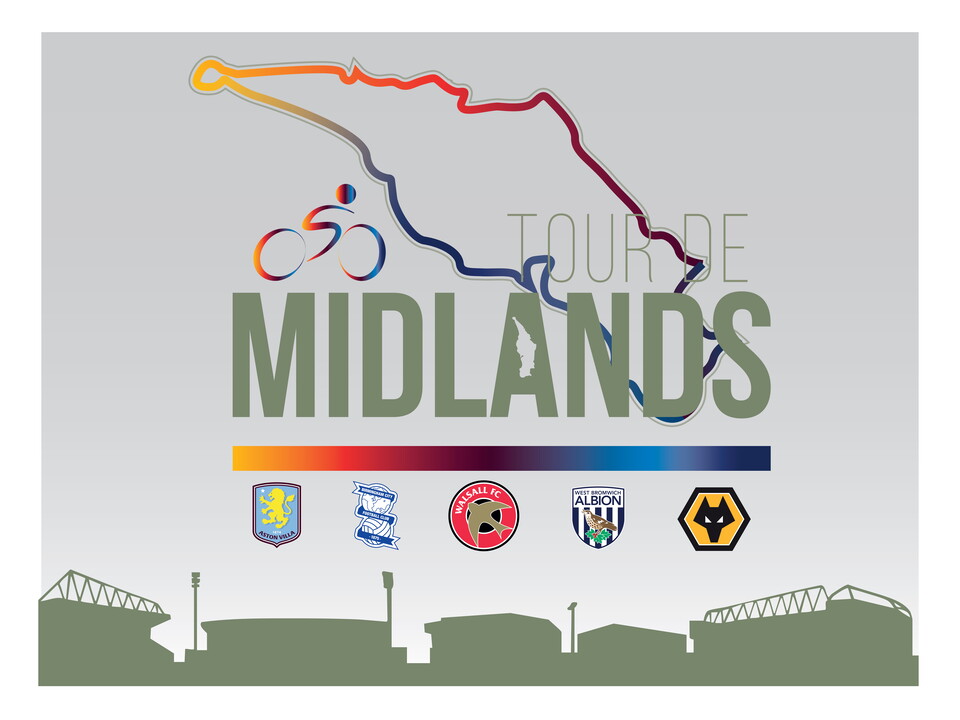 Tour De Midlands Graphic with silhouettes of each stadium in the background.