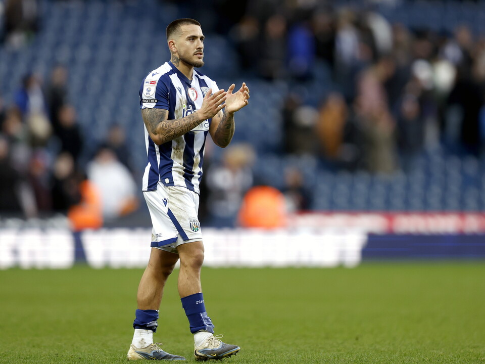 Danny Imray applauding WBA fans after the win over Hull