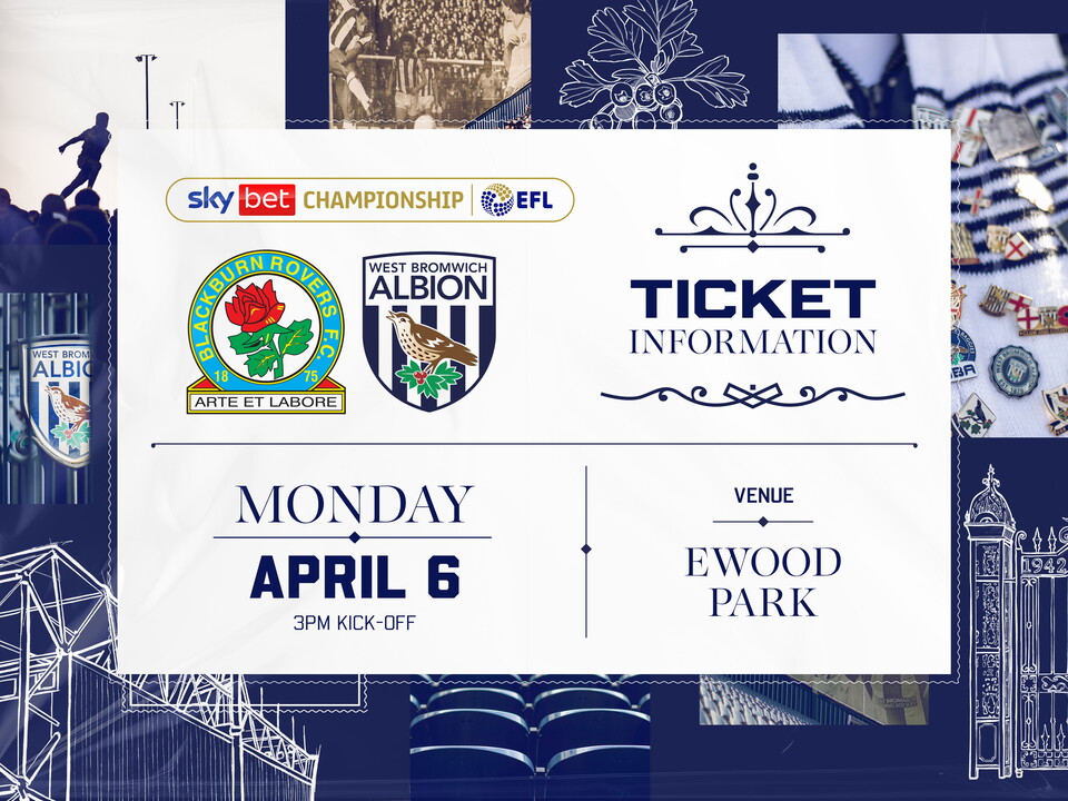 A ticket graphic displaying information for Albion's game against Blackburn