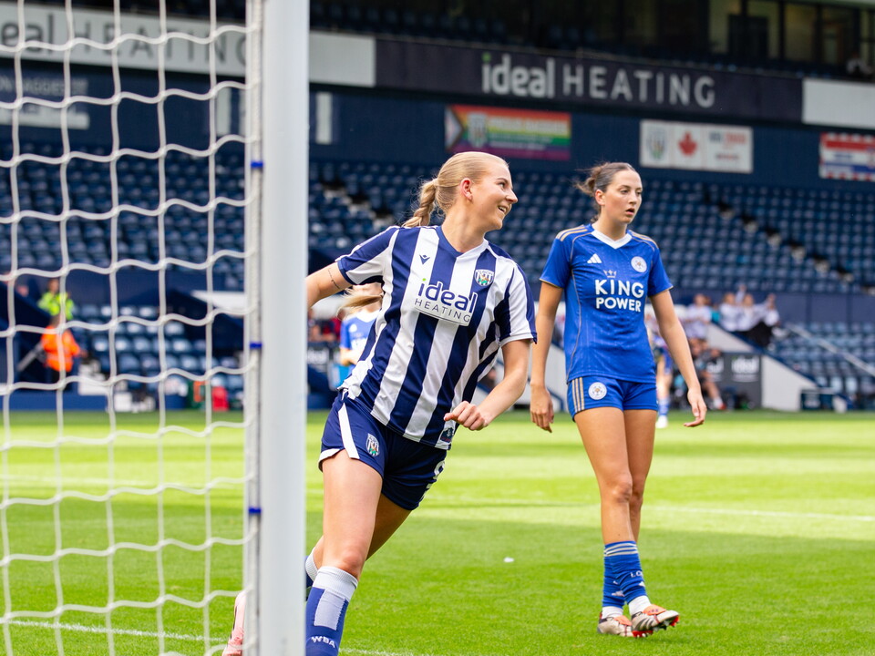 An image of Rhianne Oakley celebrating a goal at The Hawthorns