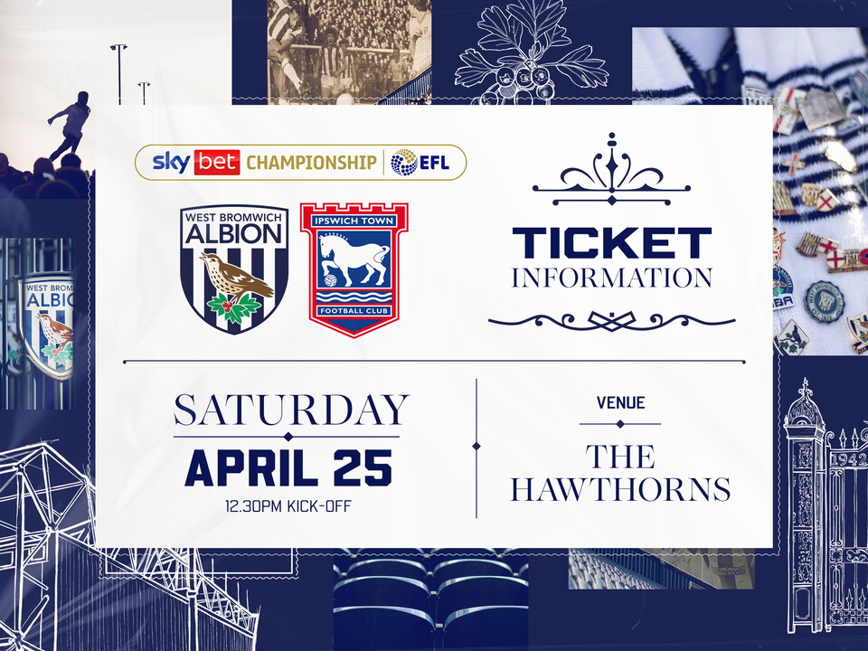 A ticket graphic displaying information for Albion's game against Ipswich