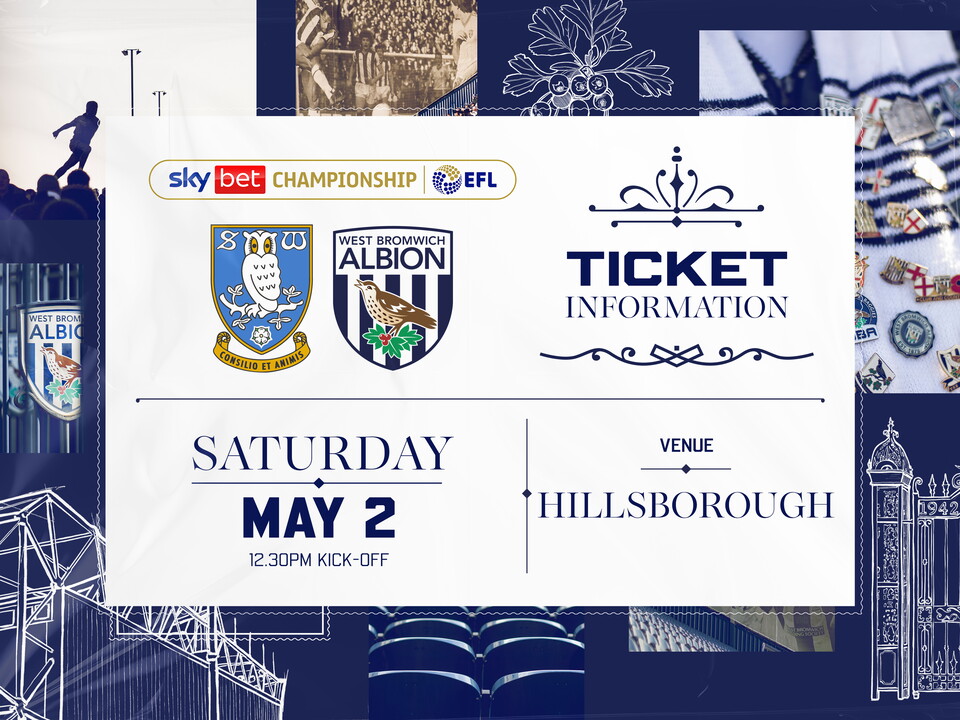 A ticket graphic displaying information for Albion's game against Sheffield Wednesday