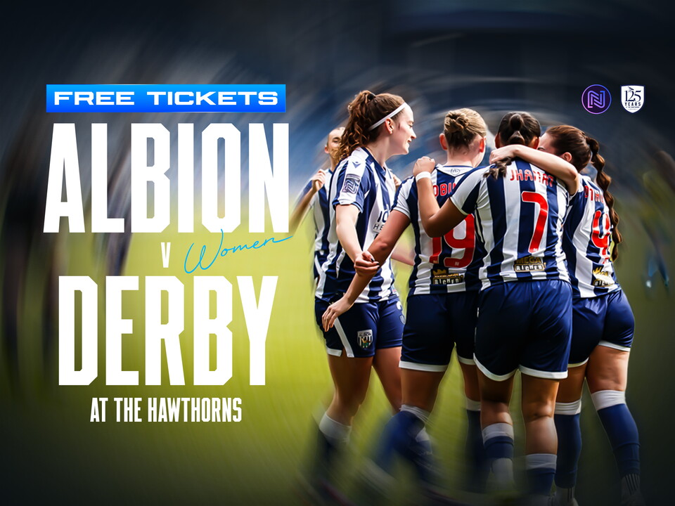 A ticket graphic for Albion Women's game against Derby County