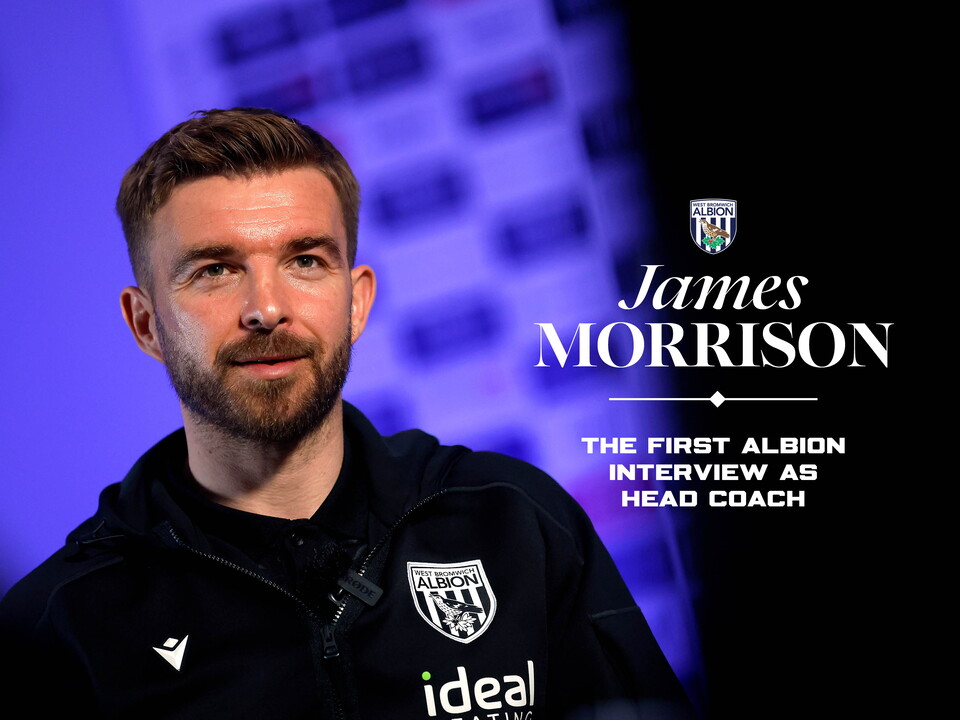 James Morrison's first Albion interview as Head Coach graphic with an image of him smiling 