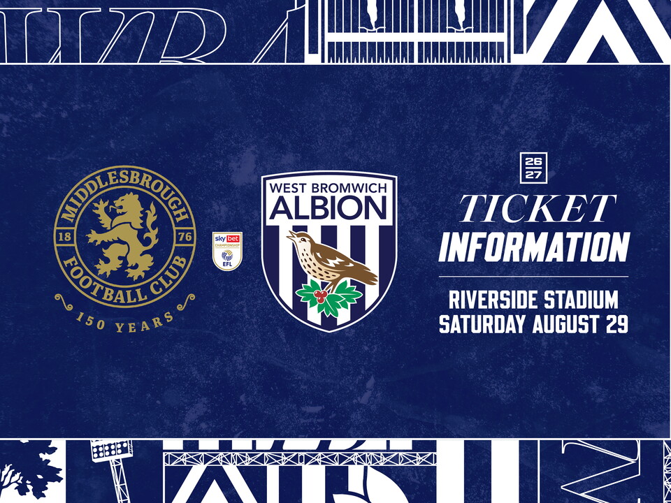 A ticket graphic displaying information for Albion's away game against Middlesbrough