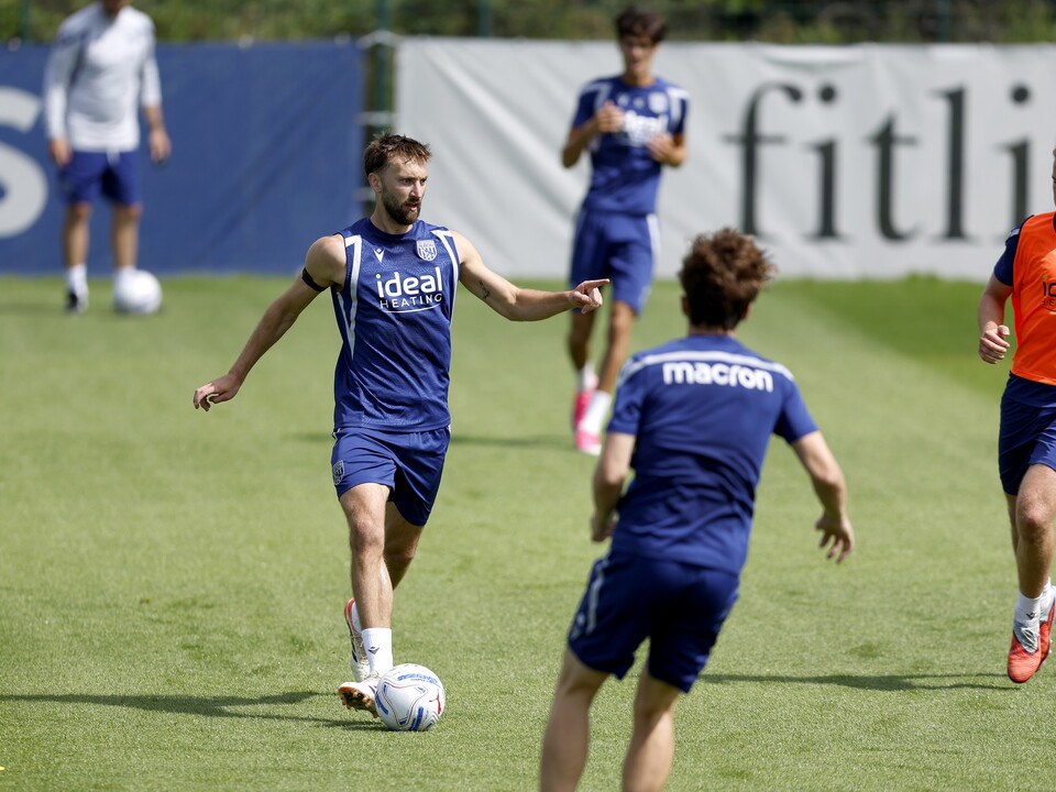 Nat Phillips on the ball in pre-season training.