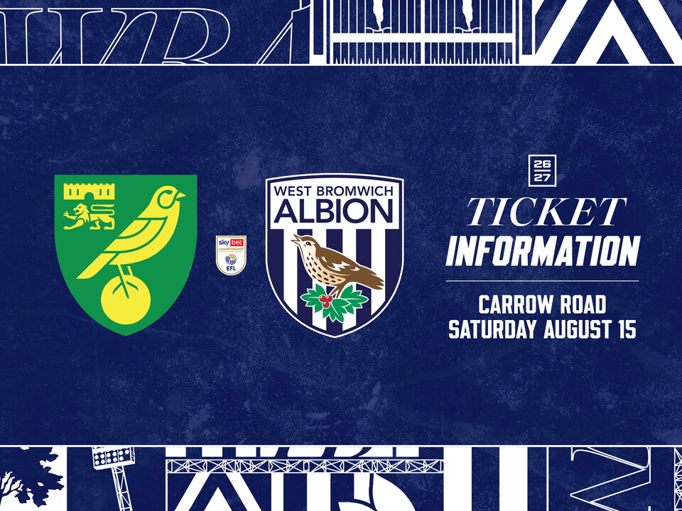Norwich v WBA ticket graphic with both club badges on