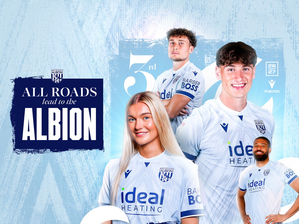WBA 3rd kit announcement graphic with images on of Taylor Reynolds, Callum Styles, Barney Stewart and George Campbell all in the kit