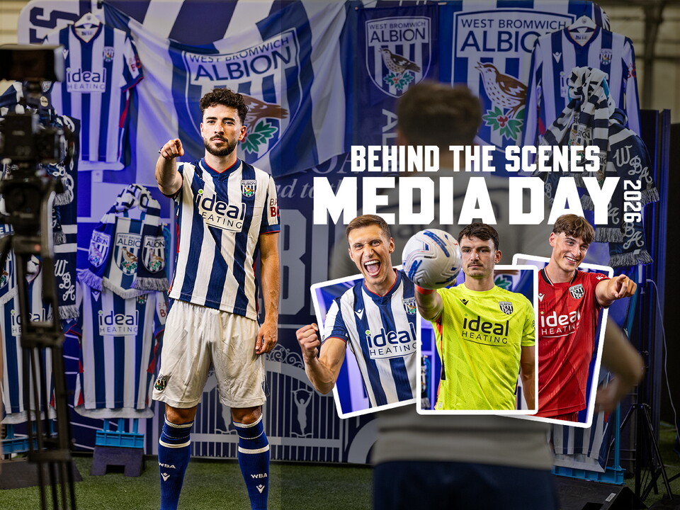 Albion's media day thumbnail with images on of players smiling, pointing and looking at the camera 