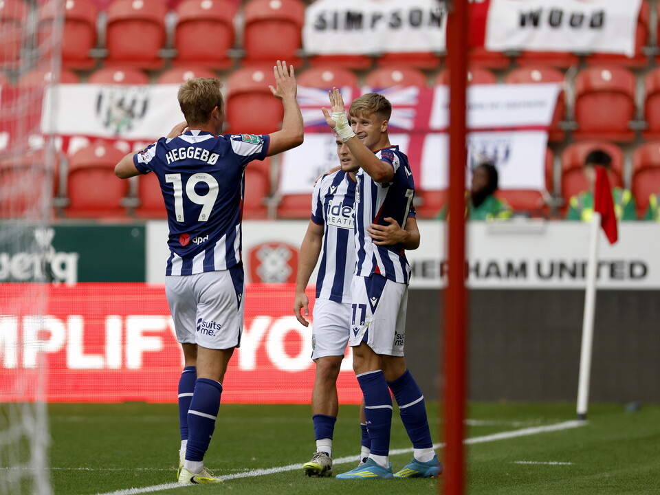 An image of Albion celebrating a goal against Rotherham